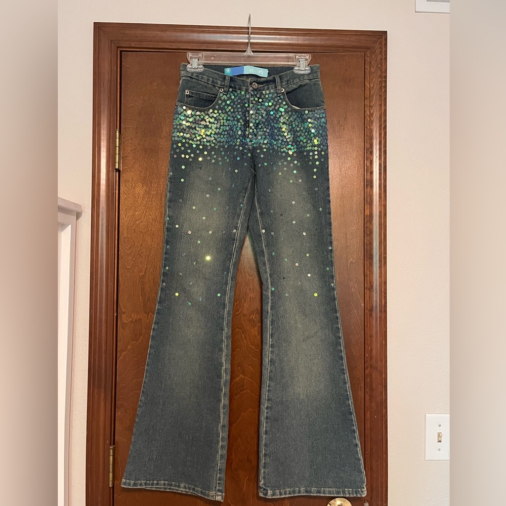 Y2k low rise sequin flare jeans